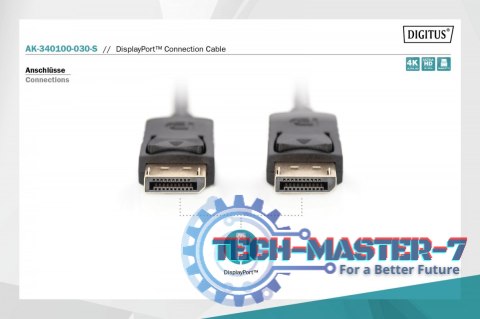 Kabel połączeniowy DisplayPort z zatrzaskami 4K 60Hz UHD Typ DP/DP M/M czarny 3m Kabel połączeniowy DisplayPort z zatrzaskami 4K 60Hz UHD Typ DP/DP M/M czarny 3m