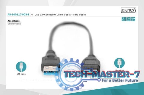 Kabel połączeniowy USB 3.1 Gen.1 SuperSpeed 5Gbps Typ USB A/microUSB B M/M czarny 0,25m Kabel połączeniowy USB 3.1 Gen.1 SuperSpeed 5Gbps Typ USB A/microUSB B M/M czarny 0,25m