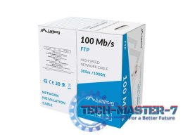 Kabel LAN FTP 100Mb/s 305m drut cca szary