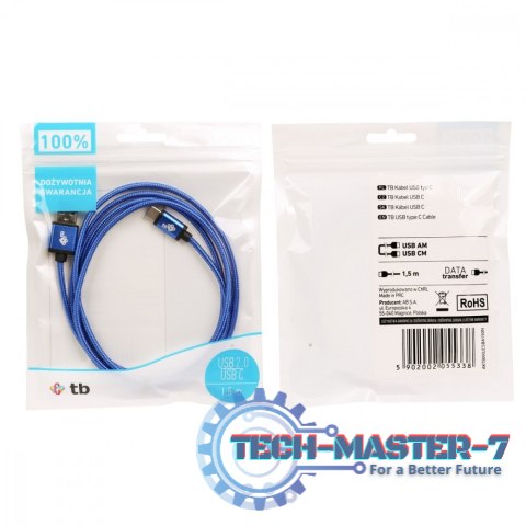 Kabel USB-USB C 1.5m niebieski sznurek Kabel USB-USB C 1.5m niebieski sznurek