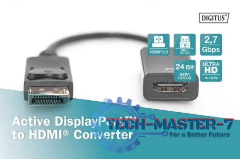 Kabel adapter DisplayPort z zatrzaskiem 1080p 60Hz FHD Typ DP/HDMI A M/Ż 0,2m Czarny Kabel adapter DisplayPort z zatrzaskiem 1080p 60Hz FHD Typ DP/HDMI A M/Ż 0,2m Czarny