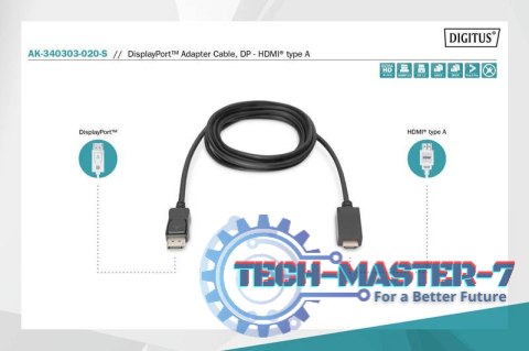 Kabel adapter DisplayPort 1.2 z zatrzaskiem 4K 60Hz UHD Typ DP/HDMI A M/M czarny 2m Kabel adapter DisplayPort 1.2 z zatrzaskiem 4K 60Hz UHD Typ DP/HDMI A M/M czarny 2m