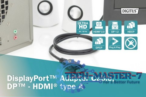 Kabel adapter DisplayPort 1.2 z zatrzaskiem 4K 60Hz UHD Typ DP/HDMI A M/M czarny 2m Kabel adapter DisplayPort 1.2 z zatrzaskiem 4K 60Hz UHD Typ DP/HDMI A M/M czarny 2m