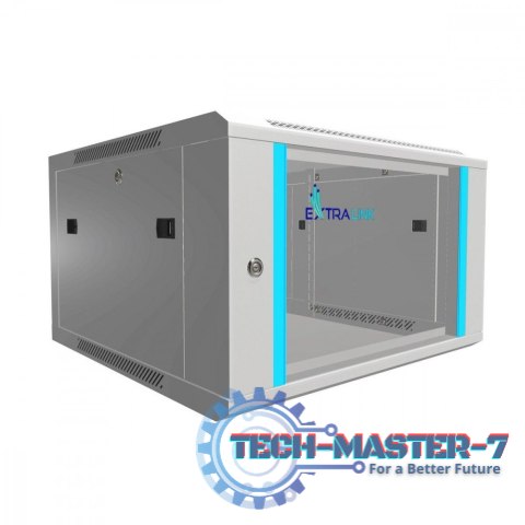 Szafka wisząca rack 6U 600x600 szara szklane drzwi