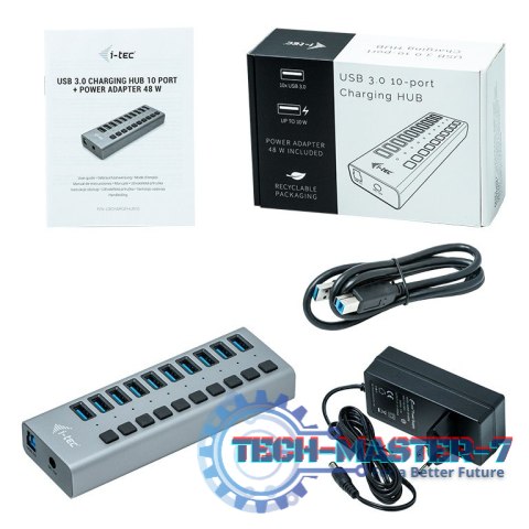 Hub USB3.0 z ładowaniem, 10 portów Hub USB3.0 z ładowaniem, 10 portów