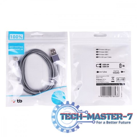 Kabel USB-USB C 1.5m szary sznurek Kabel USB-USB C 1.5m szary sznurek