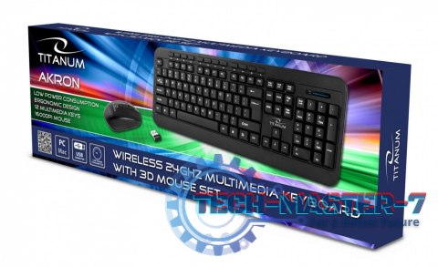 Zestaw bezprzewodowy klawiatura + mysz Akron USB 2,4 GHz