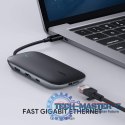 CB-C71 aluminiowy HUB USB-C | 8w1 | RJ45 Ethernet 10/100/1000Mbps | 3xUSB 3.1 | HDMI 4k@30Hz | SD i microSD | USB-C Power Delive