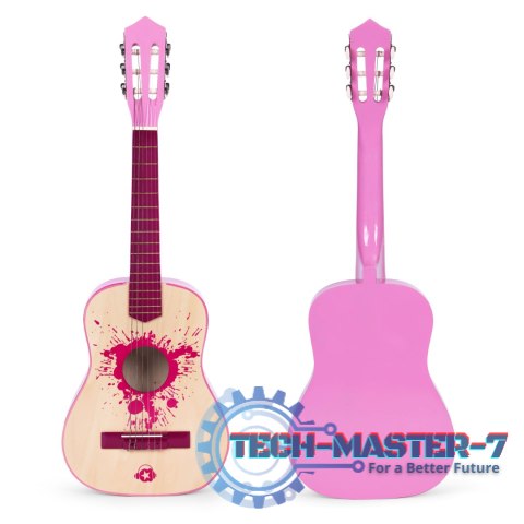 Gitara dla dzieci różowa duża - 34` drewniana 6 strun metalowe i nylonowe ECOTOYS ECOTOYS