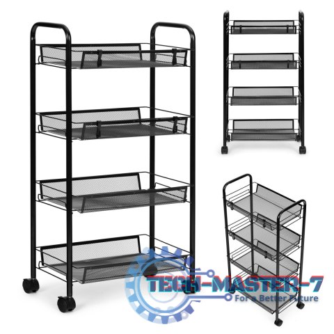 Regał organizer pomocnik do kuchni łazienki metalowy 4 półki kółka czarny ModernHome ModernHome
