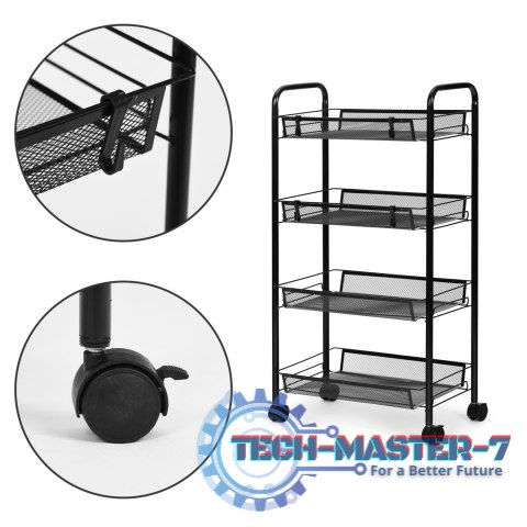 Regał organizer pomocnik do kuchni łazienki metalowy 4 półki kółka czarny ModernHome ModernHome Regał organizer pomocnik do kuchni łazienki metalowy 4 półki kółka czarny ModernHome ModernHome