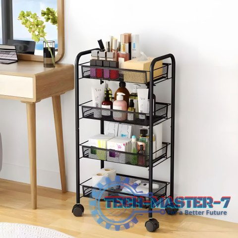 Regał organizer pomocnik do kuchni łazienki metalowy 4 półki kółka czarny ModernHome ModernHome Regał organizer pomocnik do kuchni łazienki metalowy 4 półki kółka czarny ModernHome ModernHome