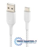 Kabel Braided USB-C USB-A 3m biały