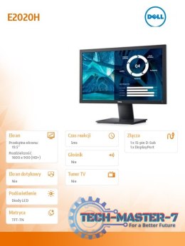 Monitor E2020H 19.5 cali LED TN (1600x900) /16:9/VGA/DP 1.2/5Y PPG