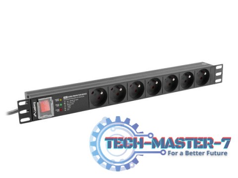 Listwa zasilająca rack PDU 19 cali 1U 16A 7X 230V PL SPD-3MP 2m czarna