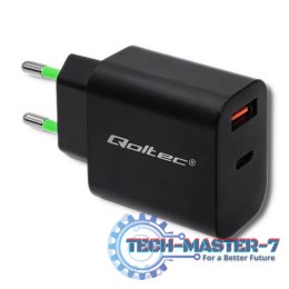 Ładowarka sieciowa | 18W | 5-12V | 1.5-3A | USB typ C PD | USB QC 3.0 | Czarna