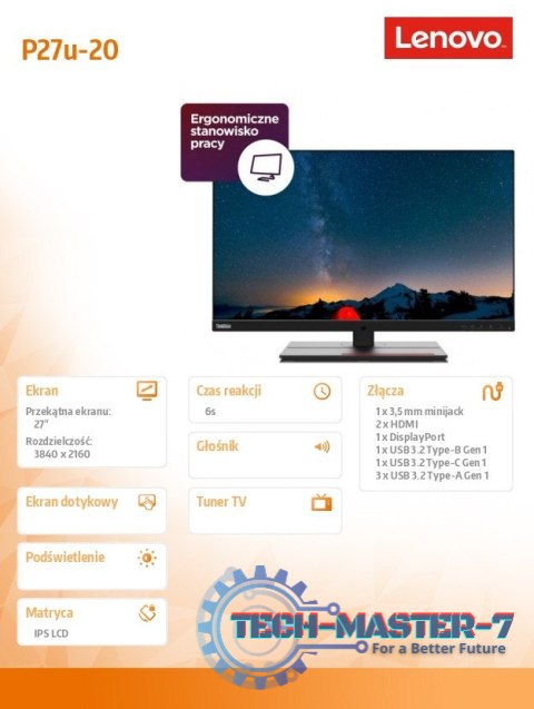 Monitor 27.0 ThinkVision P27u-20 WLED LCD 62CBRAT6EU Monitor 27.0 ThinkVision P27u-20 WLED LCD 62CBRAT6EU