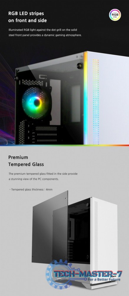 Obudowa S5 WHITE ATX Mid Tower PC Case RGB fan TG Obudowa S5 WHITE ATX Mid Tower PC Case RGB fan TG