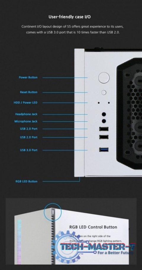 Obudowa S5 WHITE ATX Mid Tower PC Case RGB fan TG Obudowa S5 WHITE ATX Mid Tower PC Case RGB fan TG