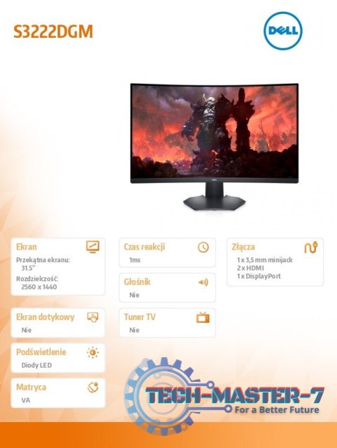 Monitor S3222DGM 31,5 cali VA 2560x1440/2xHDMI/DP/3Y Monitor S3222DGM 31,5 cali VA 2560x1440/2xHDMI/DP/3Y