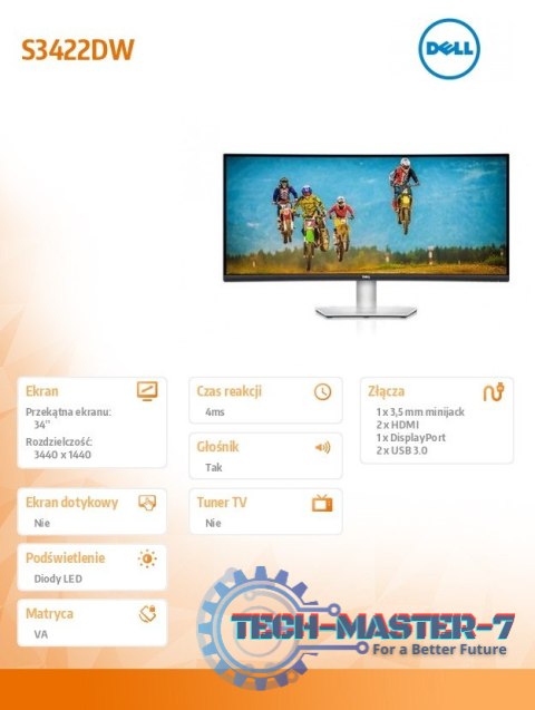 Monitor S3422DW 34 cale VA LED 21:9 3440x1440/HDMI/DP/3Y Monitor S3422DW 34 cale VA LED 21:9 3440x1440/HDMI/DP/3Y