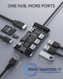 CB-C91 aluminiowy HUB USB-C | 8w1 | RJ45 Ethernet 10/100/1000Mbps | 3xUSB 3.1 | HDMI 4k@30Hz | SD i micro SD | USB-C Power Deliv