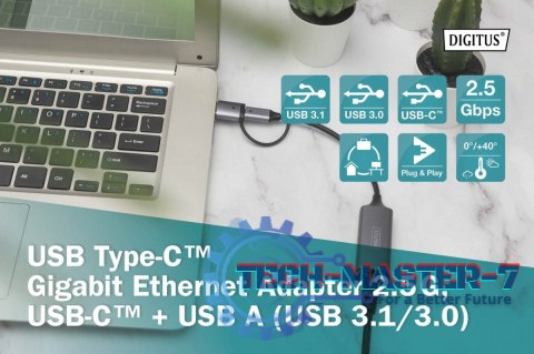 Karta sieciowa przewodowa USB 3.1 Typ C + USB A do 1x RJ45 2.5 Gigabit Ethernet 10/100/1000/2500Mbps Karta sieciowa przewodowa USB 3.1 Typ C + USB A do 1x RJ45 2.5 Gigabit Ethernet 10/100/1000/2500Mbps