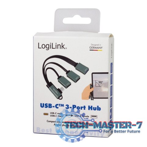 Hub USB 3.2, USB-C/M 90, do 3xUSB-A/F, 0.15m Hub USB 3.2, USB-C/M 90, do 3xUSB-A/F, 0.15m