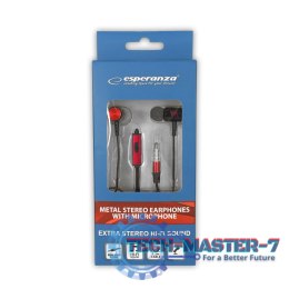 Słuchawki z mikrofonem Douszne ESPERANZA EH207KR (1.2m /3.5 mm minijack wtyk/Czarno-czerwony)