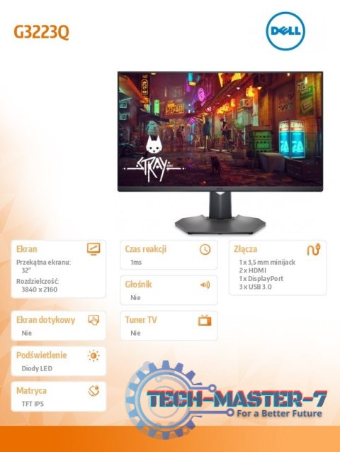 Monitor G3223Q 32 cali FreeSync 144Hz IPS LED 4K (3840x2160)/16:9/DP/2xHDMI/USB-B/USB/3Y AES&PPE Monitor G3223Q 32 cali FreeSync 144Hz IPS LED 4K (3840x2160)/16:9/DP/2xHDMI/USB-B/USB/3Y AES&PPE
