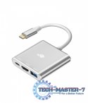 Adapter HUB USB C 3w1 - HDMI, USB, PD srebrny