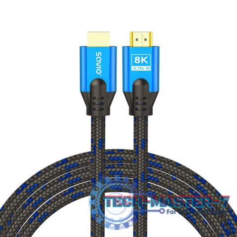 Kabel HDMI (M) v2.1, 3m, 8K, miedź, niebiesko-czarny, złote końcówki, ethernet/3D, CL-143
