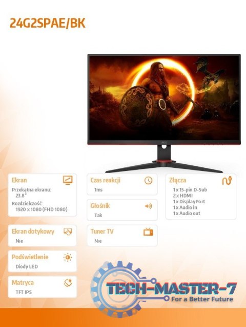 Monitor 24G2SPAE 23.8 cala IPS 165Hz HDMIx2 DP Głośniki Monitor 24G2SPAE 23.8 cala IPS 165Hz HDMIx2 DP Głośniki