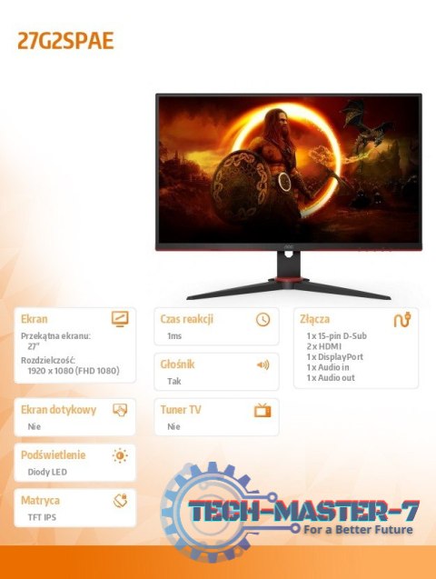 Monitor 27G2SPAE 27 cali IPS 165Hz HDMIx2 DP Głośniki Monitor 27G2SPAE 27 cali IPS 165Hz HDMIx2 DP Głośniki