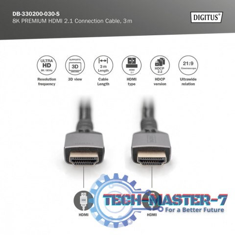 Kabel Premium połączeniowy HDMI 2.1 Ultra HighSpeed 8K60Hz UHD Typ HDMI A/A M/M 3m Czarny Kabel Premium połączeniowy HDMI 2.1 Ultra HighSpeed 8K60Hz UHD Typ HDMI A/A M/M 3m Czarny