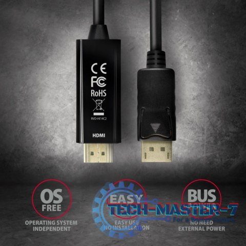 RVD-HI14C2 Adapter aktywny DisplayPort -> HDMI 1.4, kabel 1,8m, 4K/30Hz RVD-HI14C2 Adapter aktywny DisplayPort -> HDMI 1.4, kabel 1,8m, 4K/30Hz