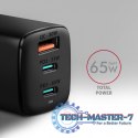 ACU-DPQ65 Ładowarka sieciowa, GaN 65W, 3x port (USB-A + dual USB-C), PD3.0/QC4+/PPS/Apple, czarna