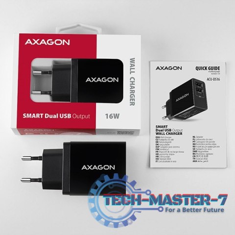 ACU-DS16 Ładowarka sieciowa, SMART 16W, 2x port USB-A, 5V/2.2A + 5V/1A ACU-DS16 Ładowarka sieciowa, SMART 16W, 2x port USB-A, 5V/2.2A + 5V/1A