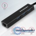 HMA-GL3A Wieloportowy hub USB 4in1, 5Gbps, 3x USB-A + GLAN, metalowy, 20cm USB-A kabel