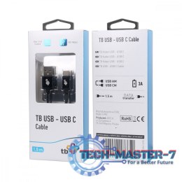 Kabel USB-USB C 1.5m czarny sznurek premium