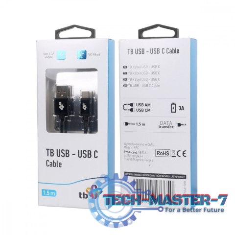 Kabel USB-USB C 1.5m czarny sznurek premium