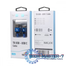 Kabel USB-USB C 1.5m niebieski sznurek premium