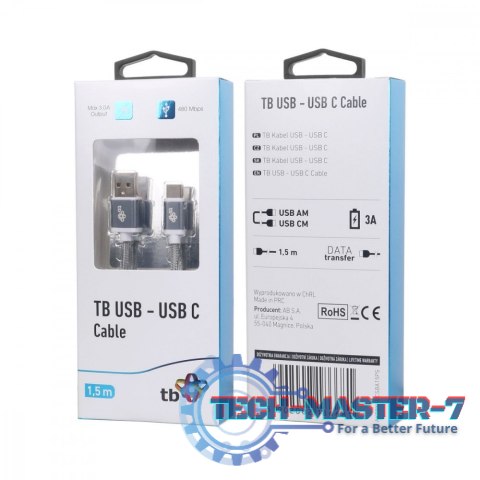 Kabel USB-USB C 1.5m szary sznurek premium
