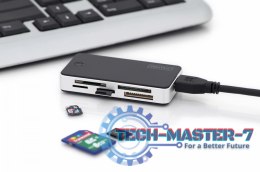 Czytnik kart 5-portowy USB 3.0 SuperSpeed, All-in-one, Czarno-srebrny