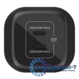 Ładowarka podwójna ścienna 45W USB-C GAN z PPS czarna