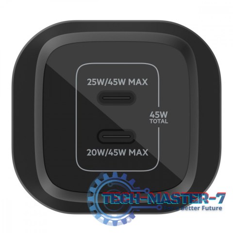 Ładowarka podwójna ścienna 45W USB-C GAN z PPS czarna Ładowarka podwójna ścienna 45W USB-C GAN z PPS czarna