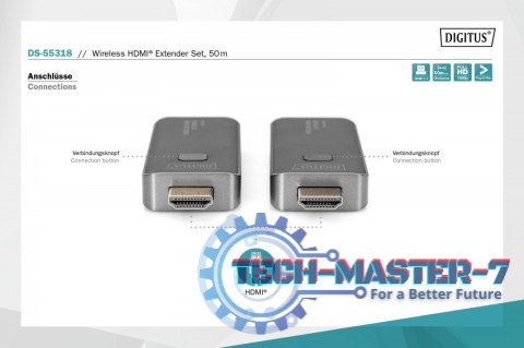Przedłużacz/Extender HDMI bezprzewodowy 50m 1080p 60Hz FHD 5GHz, audio (zestaw) Przedłużacz/Extender HDMI bezprzewodowy 50m 1080p 60Hz FHD 5GHz, audio (zestaw)
