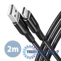 BUCM-AM20AB Kabel USB-C - USB-A, 2m, USB 2.0, 3A, ALU, oplot, Czarny