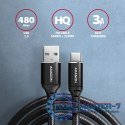 BUCM-AM20AB Kabel USB-C - USB-A, 2m, USB 2.0, 3A, ALU, oplot, Czarny