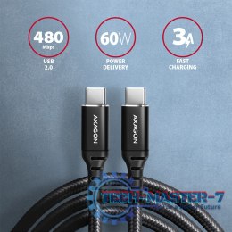 BUCM-CM20AB Kabel USB-C - USB-C 2.0, 2m, PD 60W, 3A, ALU, oplot Czarny